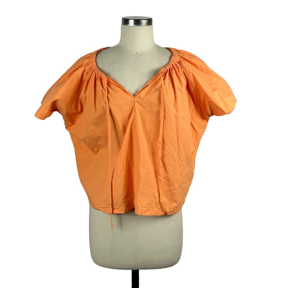MATTEAU Vibrant Orange Drawcord‎ Popover Blouse Size 2 - US 4 Women's Statement